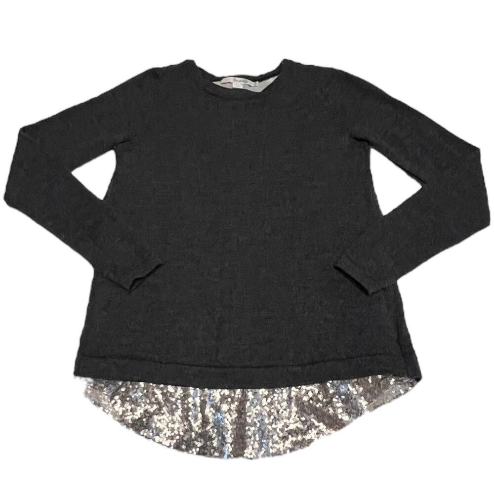 Boden 100% Merino Wool Charcoal Sweater Sequin Panel Women Size XS Quiet Luxury